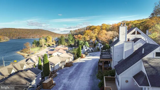 a view of a lake with houses