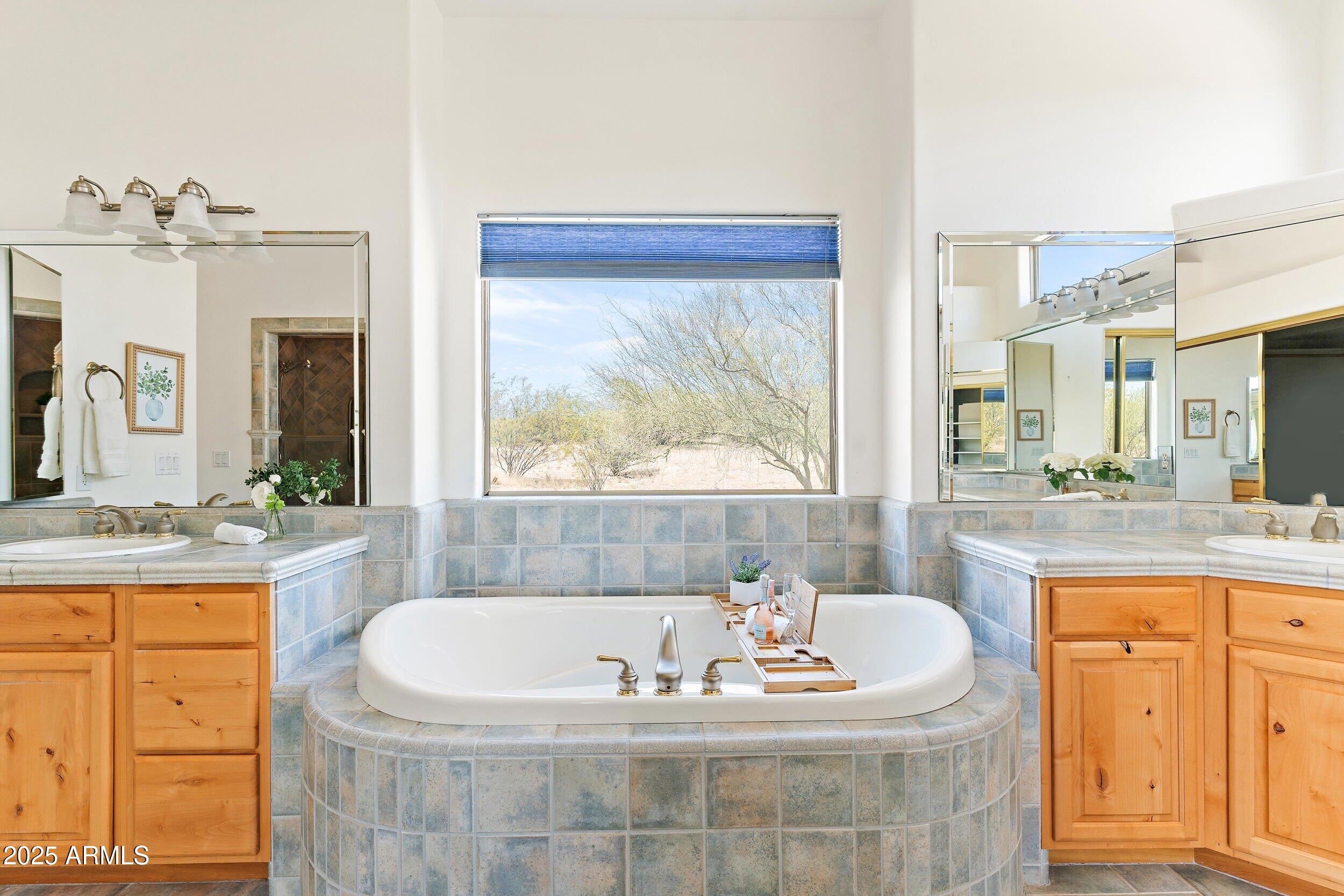 14036 East Ranch Road Scottsdale, AZ 85262 - Photo 22 of 32 a bath tub sitting next to a bathroom sink and a window