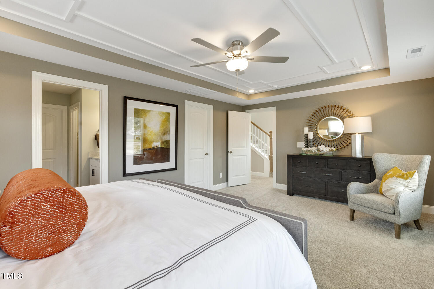 3455 Piedmont Drive Raleigh, NC 27604 - Photo 23 of 47 a spacious bedroom with a bed and a chandelier