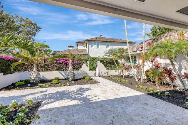a living room with furniture a fireplace and potted plant