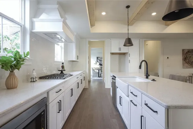 a large kitchen with a lot of counter space