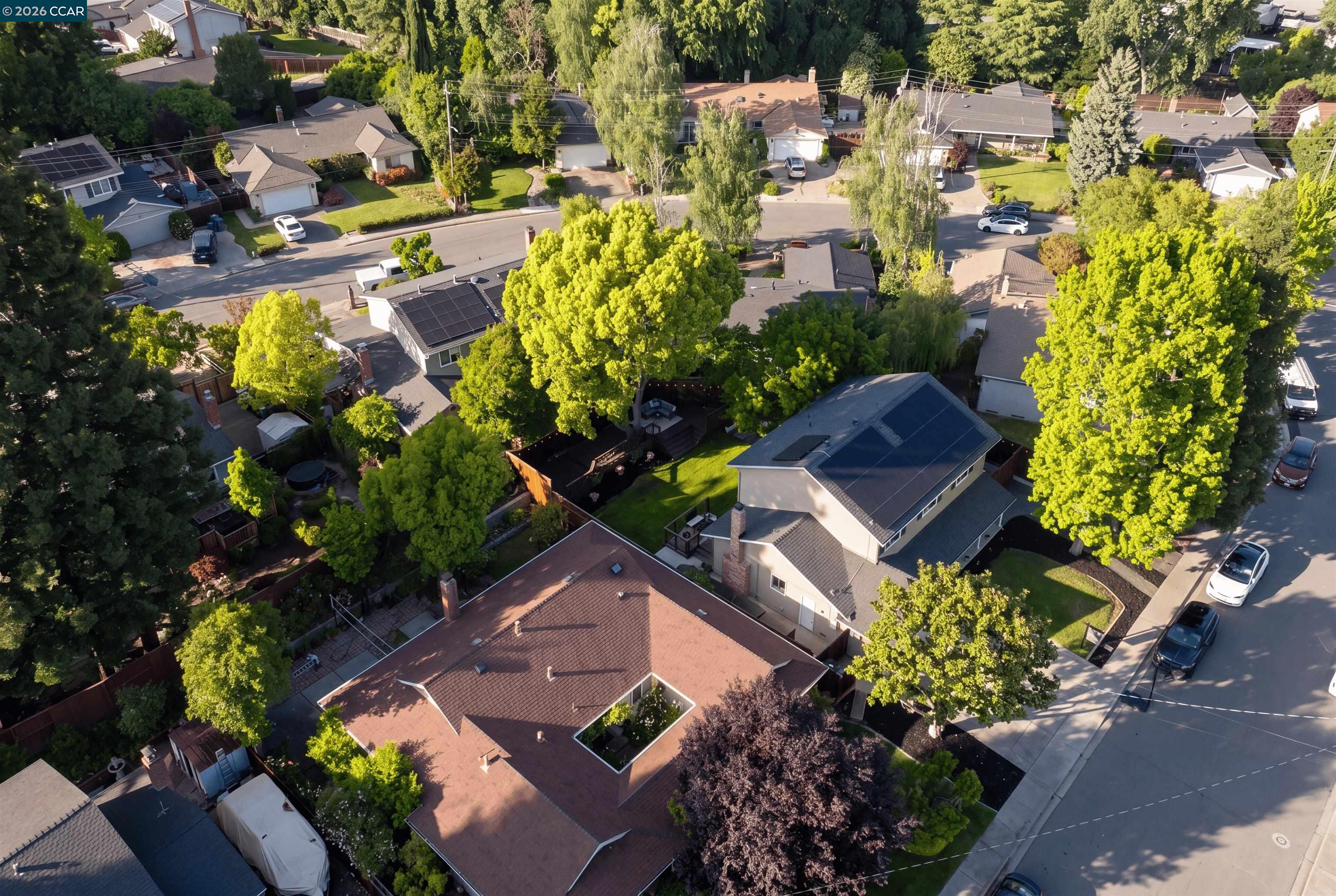 418 Devon Court San Ramon, CA 94583 - Photo 59 of 62 an aerial view of residential house with outdoor space and trees all around