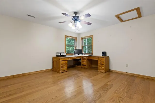 a room with table and window