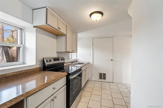 a kitchen with a sink a stove and cabinets