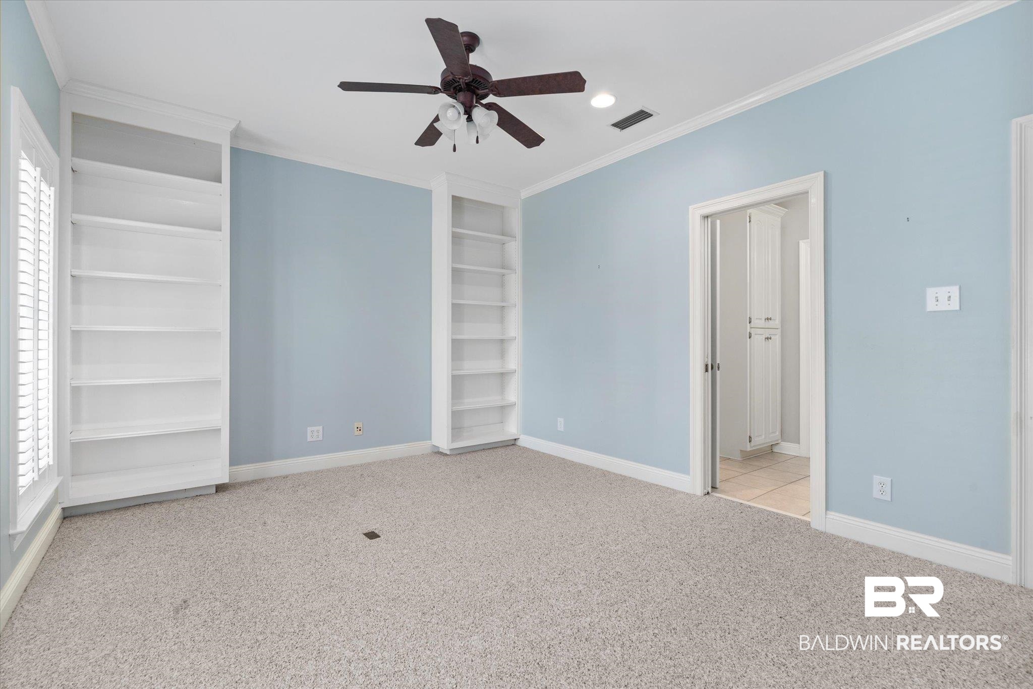 107 Fielding Place Mobile, AL 36608 - Photo 19 of 27 Unfurnished bedroom with carpet flooring, baseboards, ornamental molding, and recessed lighting