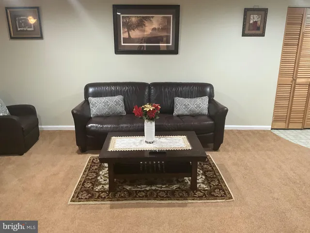 a living room with furniture and a rug