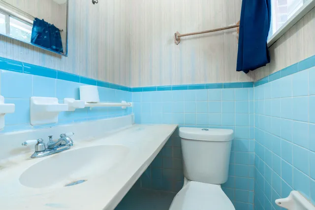 a bathroom with a sink a toilet and a mirror