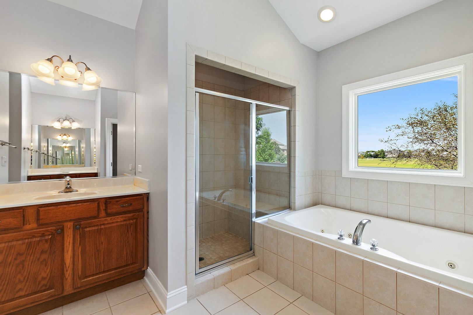 2073 Westover Road North Aurora, IL 60542 - Photo 14 of 24 a bathroom with a tub a sink and mirror