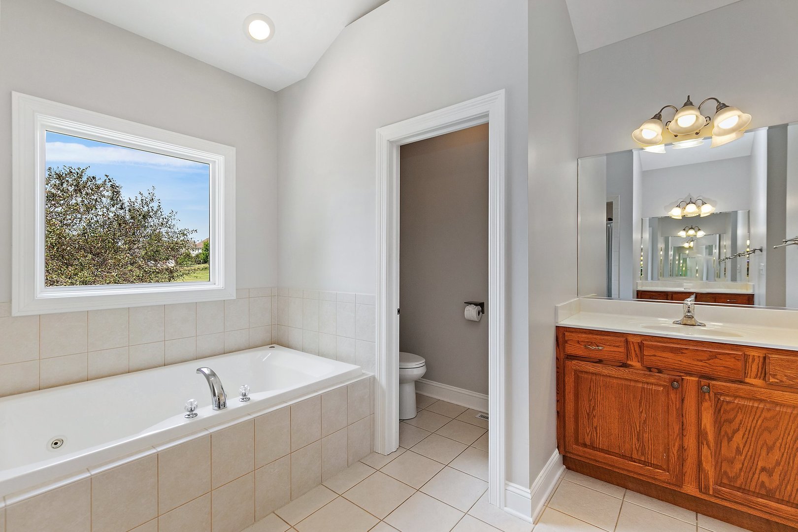 2073 Westover Road North Aurora, IL 60542 - Photo 15 of 24 a spacious bathroom with a tub sink and mirror
