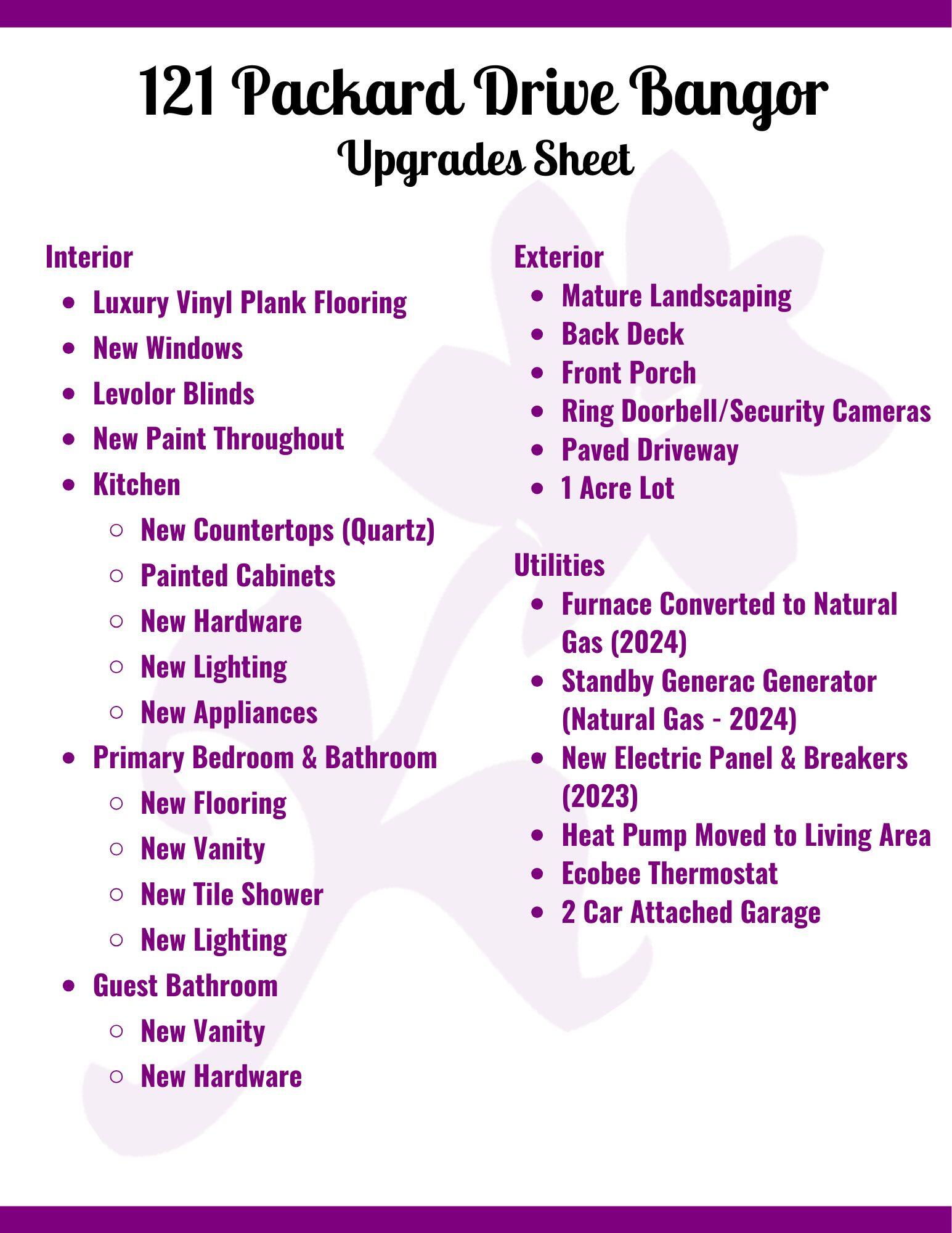 121 Packard Drive Bangor, ME 04401 - Photo 70 of 70 Upgrade Sheet