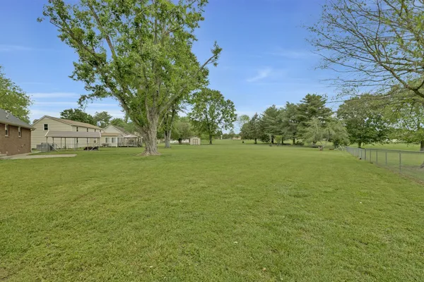 a view of a garden with a building