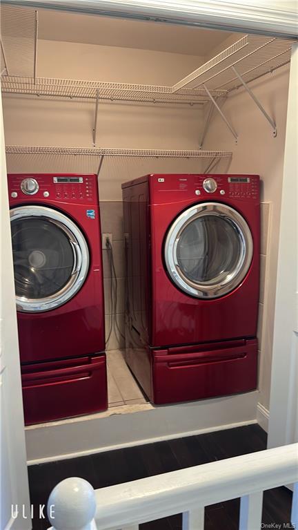 a utility room with a washer and dryer