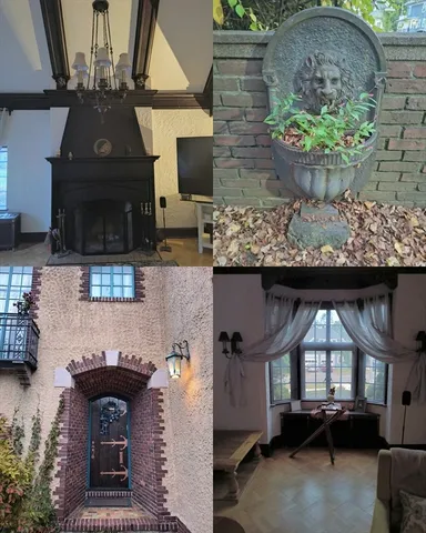 a room with lots of wooden furniture and large windows