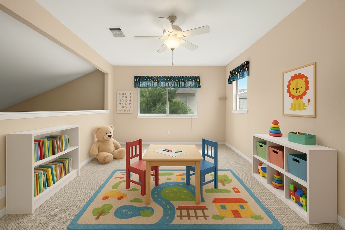 7500 Shadowridge Run, Unit 34 Austin, TX 78749 - Photo 30 of 39 a living room with lots of furniture and a book shelf