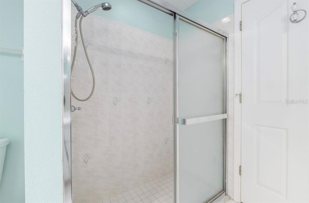 5393 Southwest 109th Place Road Ocala, FL 34476 - Photo 30 of 54 a bathroom with a glass shower door