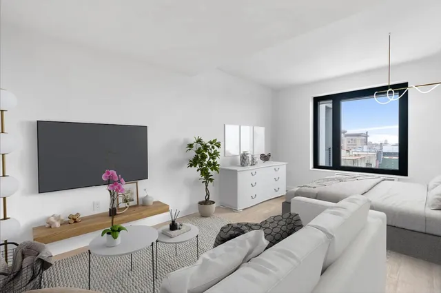 a living room with furniture flowerpot and a window
