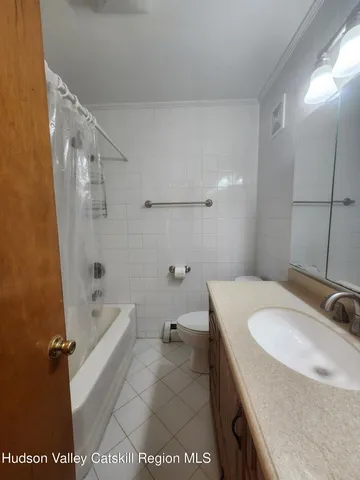 a bathroom with a granite countertop sink a toilet and shower