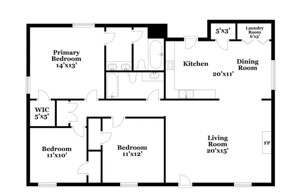 an empty room with fan and windows