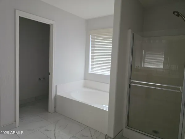 a bathroom with a bathtub and a shower