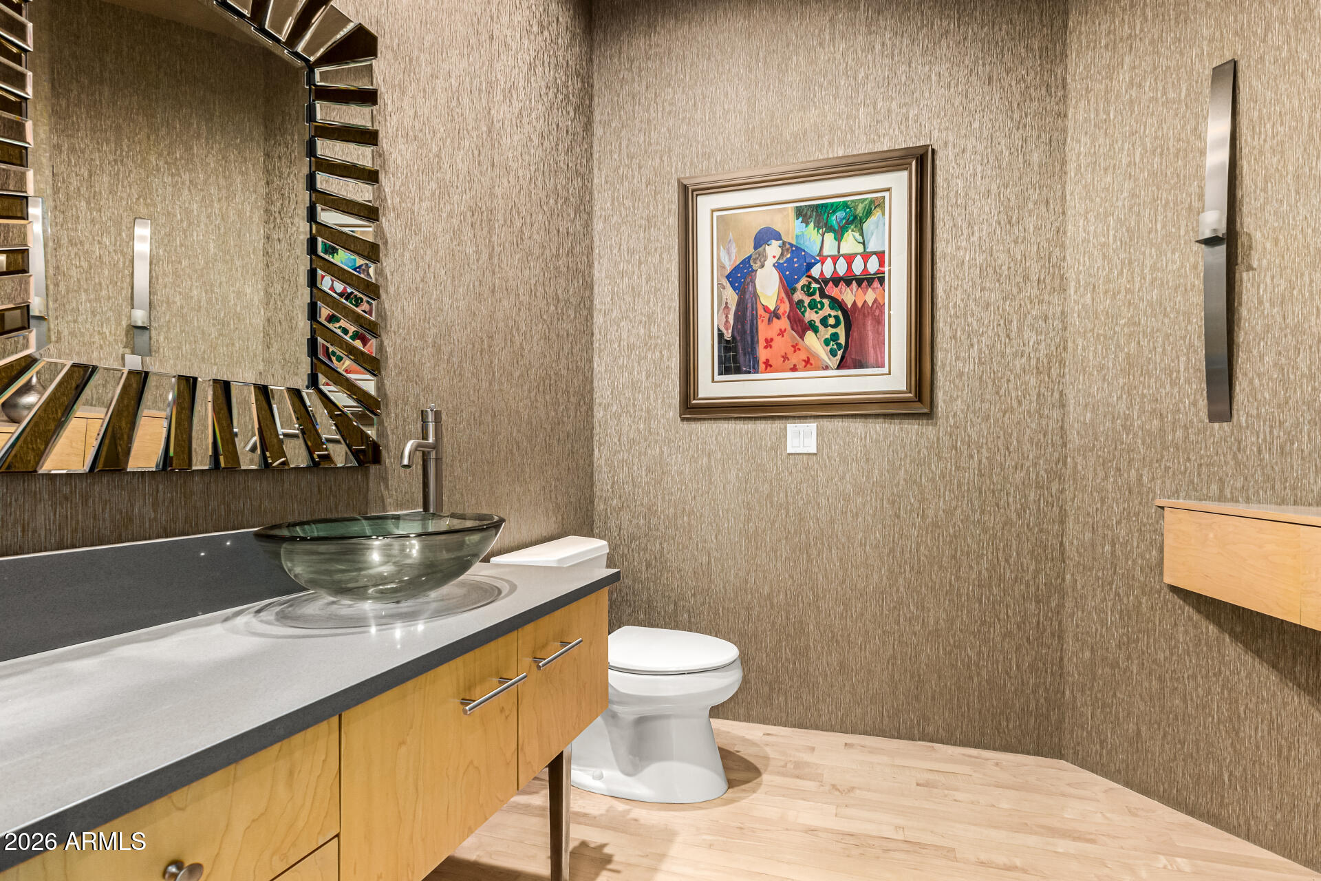 18567 East Paseo Verde Drive Rio Verde, AZ 85263 - Photo 18 of 47 a bathroom with a granite countertop sink mirror vanity and toilet