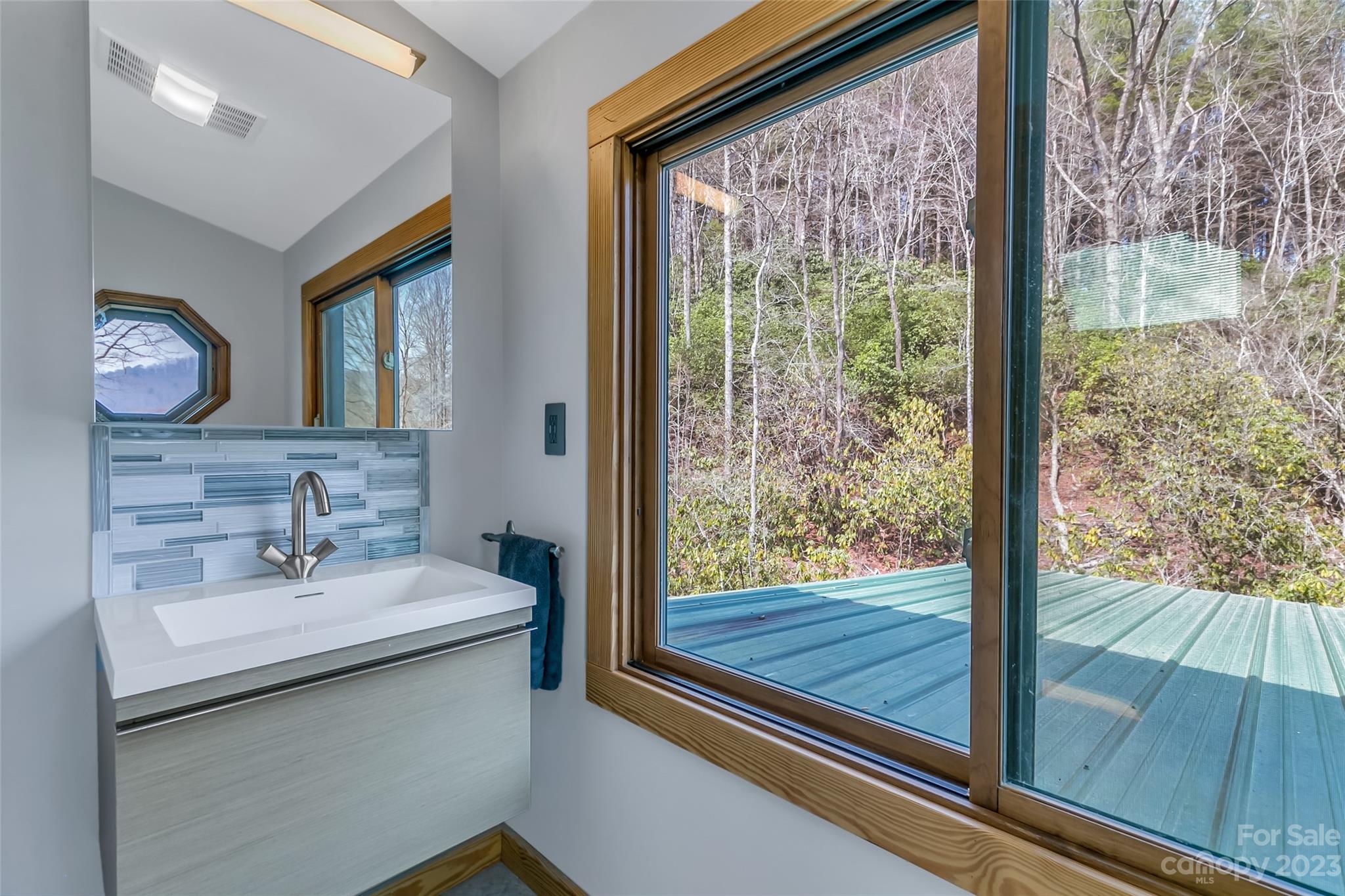 449 Old Powell Road Brevard, NC 28712 - Photo 26 of 48 a bathroom with a sink mirror and a shower