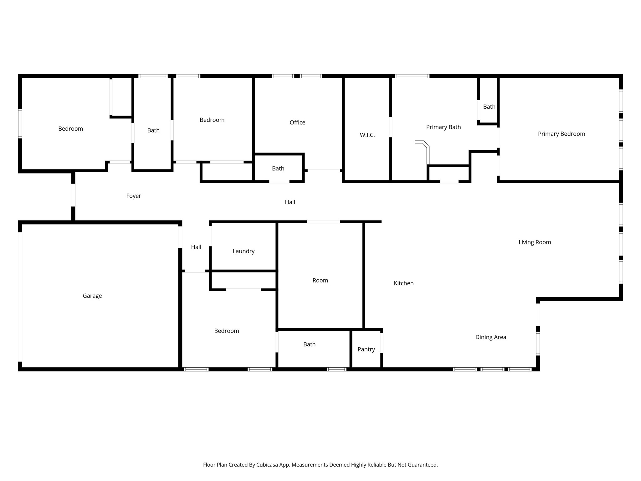 6071 Windward Falls Way Porter, TX 77365 - Photo 33 of 33 This floor plan features a spacious layout with four bedrooms, including a primary suite with a walk-in closet and bath, three additional bathrooms, an office, and a large living area. The kitchen opens to a dining area, and there's a laundry room and attached garage.