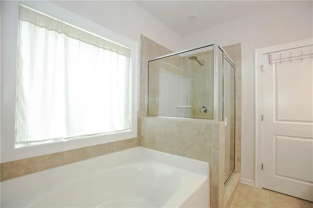 a bathroom with a bathtub and a shower