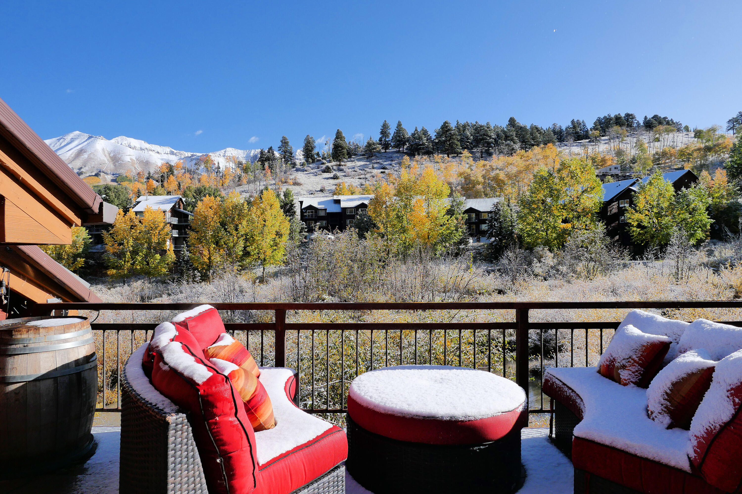 302 Adams Ranch Road, Unit 6 Mountain Village, CO 81435 - Photo 15 of 45 a view of a balcony with chairs