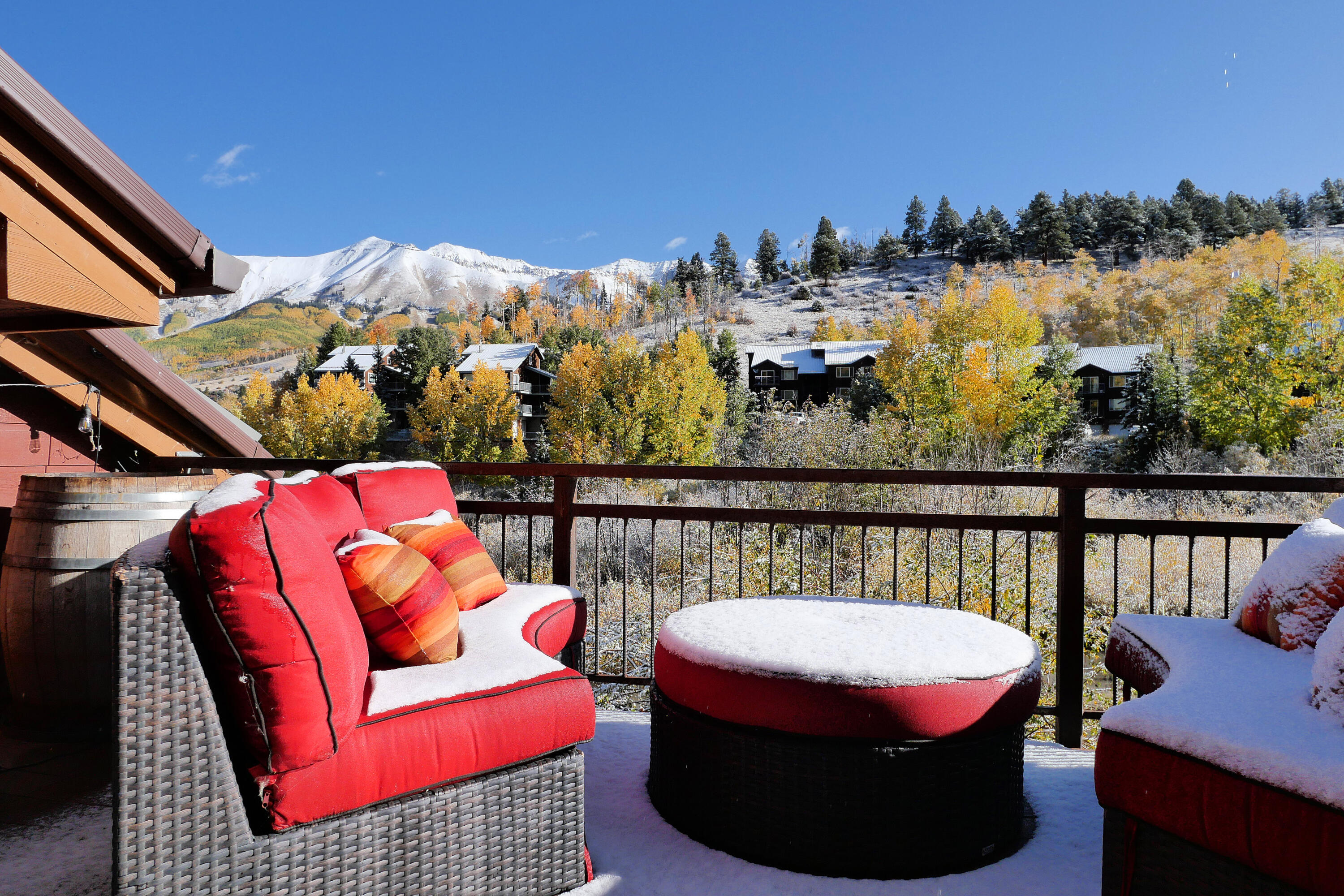 302 Adams Ranch Road, Unit 6 Mountain Village, CO 81435 - Photo 16 of 45 a view of a balcony with furniture