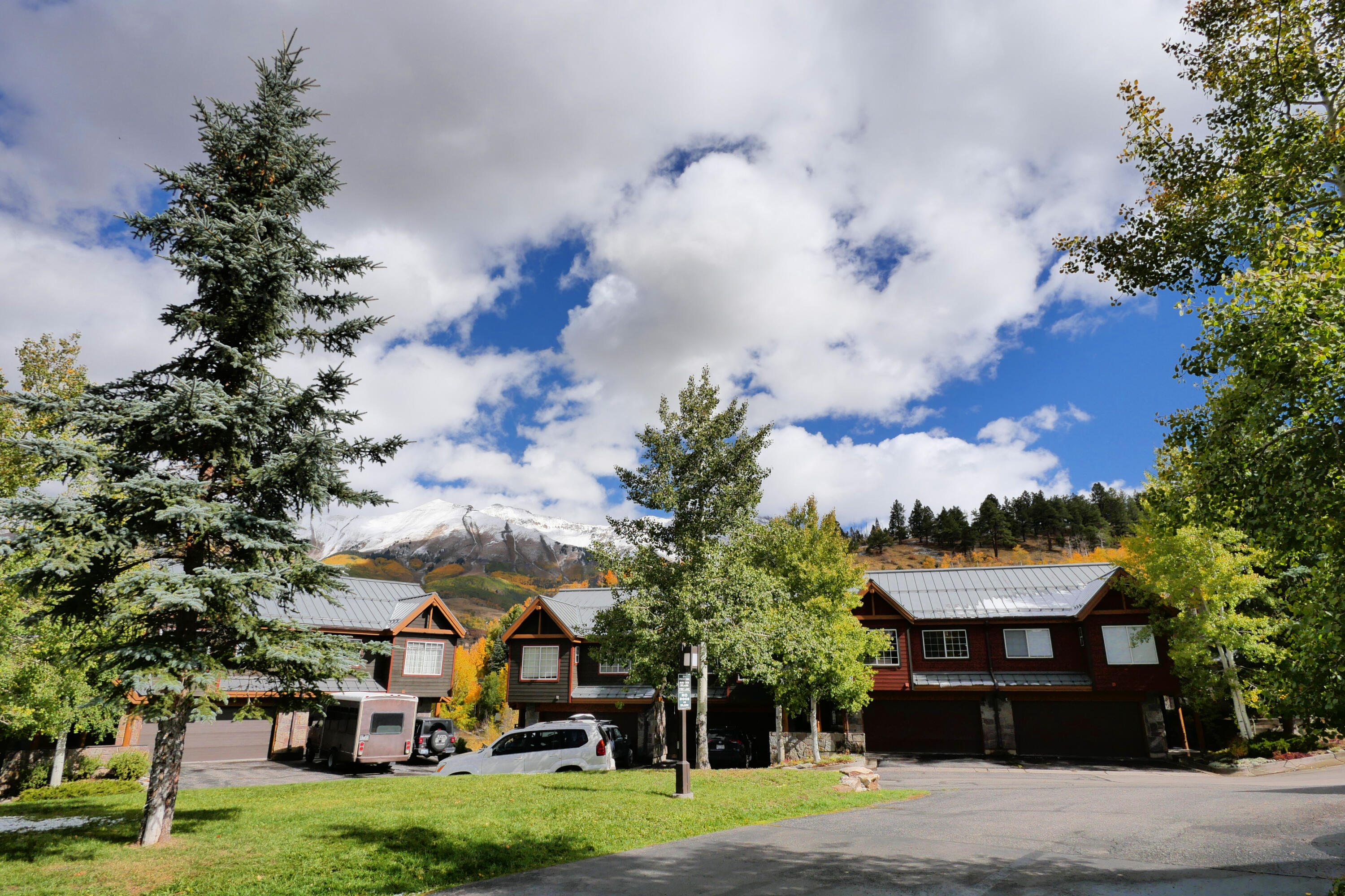 302 Adams Ranch Road, Unit 6 Mountain Village, CO 81435 - Photo 42 of 45 a front view of a house with a yard and garage