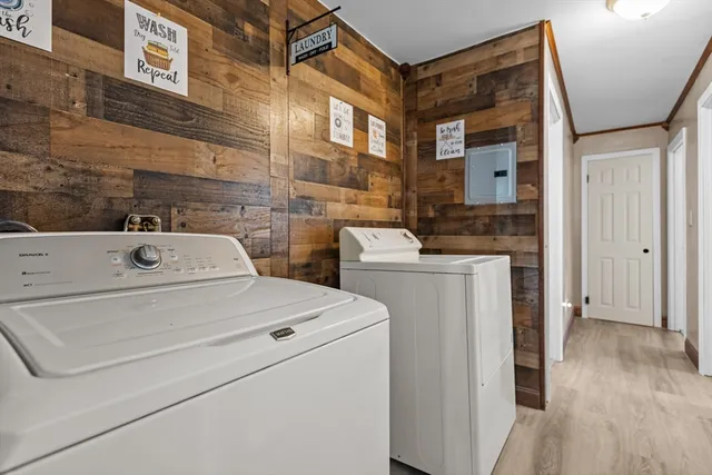 a living room with table and window