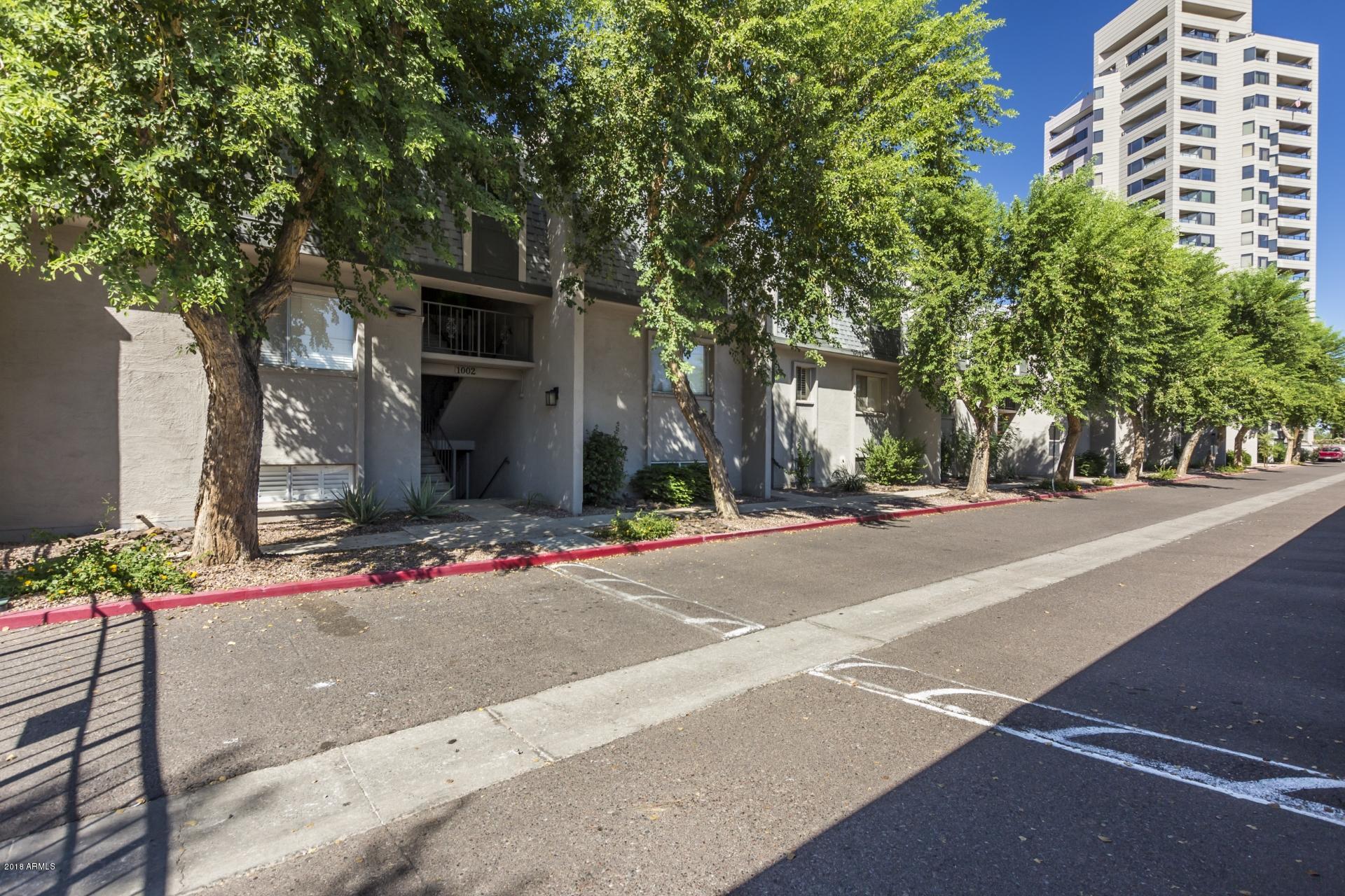 a view of road and trees