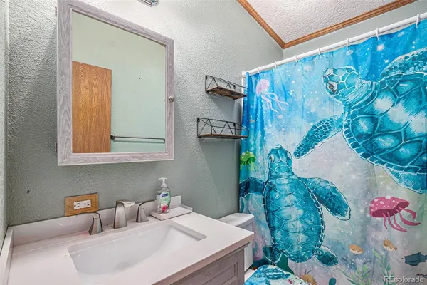 a bathroom with a sink and mirror