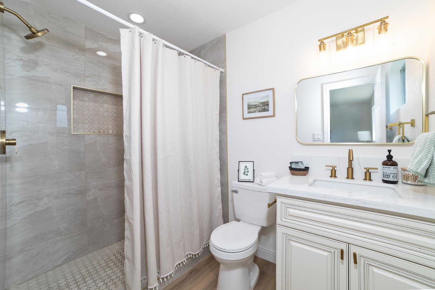 1185 East Evening Glow Circle Reedley, CA 93654 - Photo 31 of 42 a bathroom with a granite countertop toilet sink and a mirror