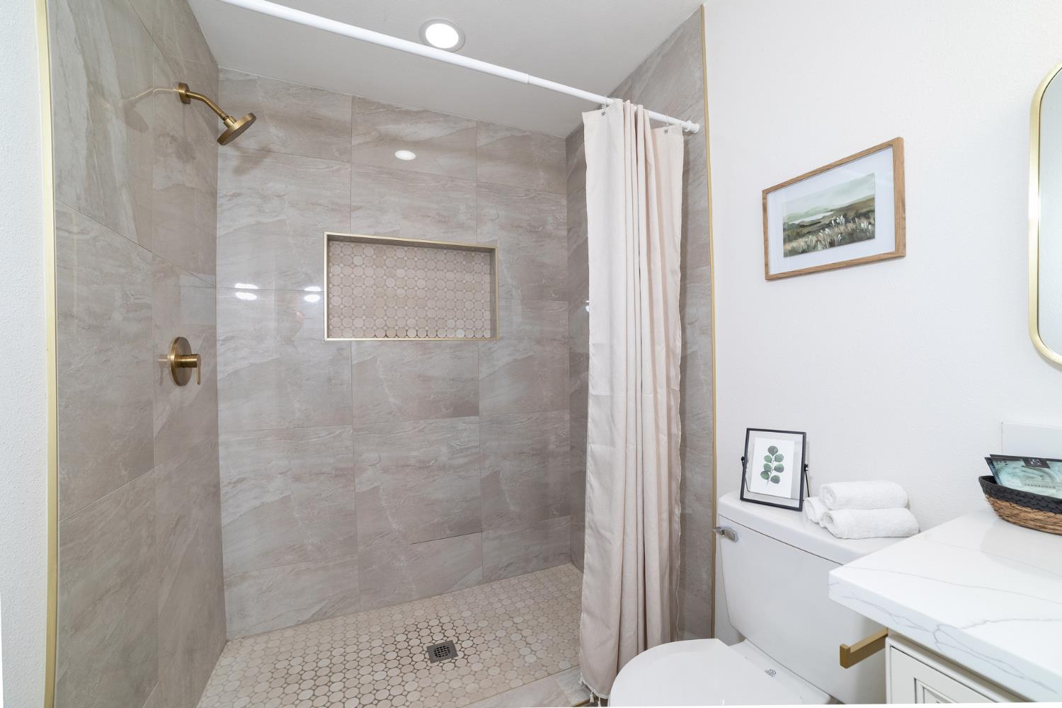 1185 East Evening Glow Circle Reedley, CA 93654 - Photo 32 of 42 a bathroom with a shower a toilet and a sink