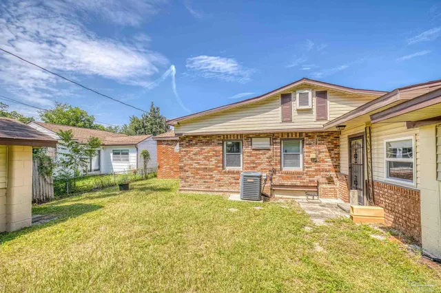 an outdoor space with furniture