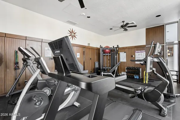 a view of a room with gym equipment