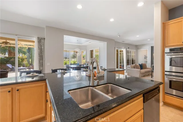 a dining room with a window and a table