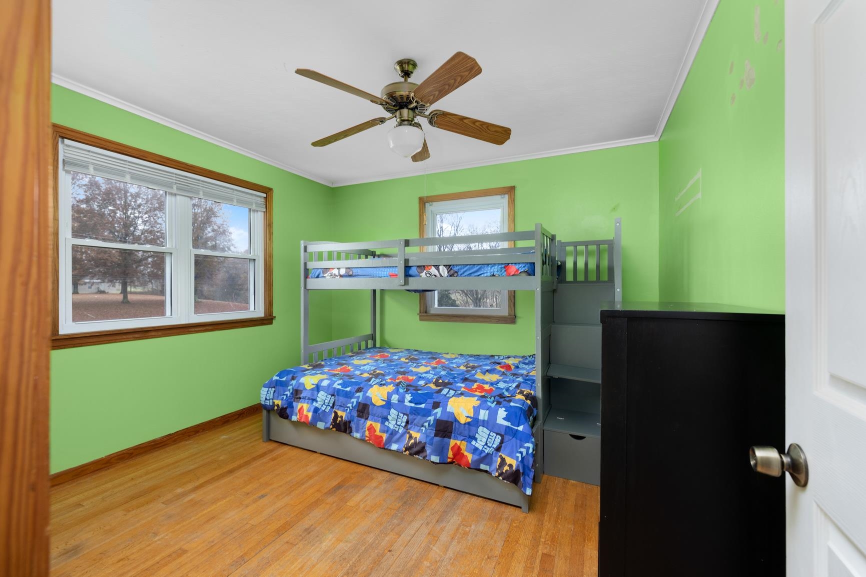 5466 Highway 59 Covington, TN 38019 - Photo 15 of 36 Bedroom featuring wood-type flooring, ornamental molding, and a ceiling fan