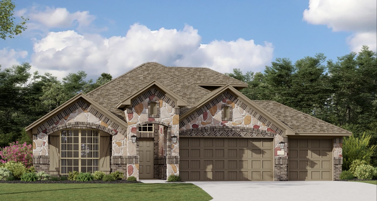 a view of a big house with a big yard and potted plants