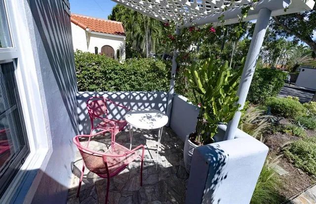 a outdoor view with a seating space