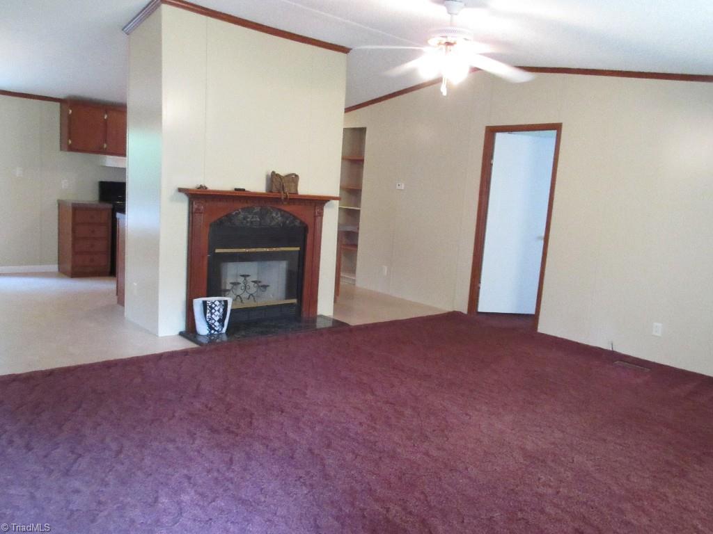 1019 Chisholm Road Ramseur, NC 27316 - Photo 2 of 13 Large living room with clean wood burning fireplace.