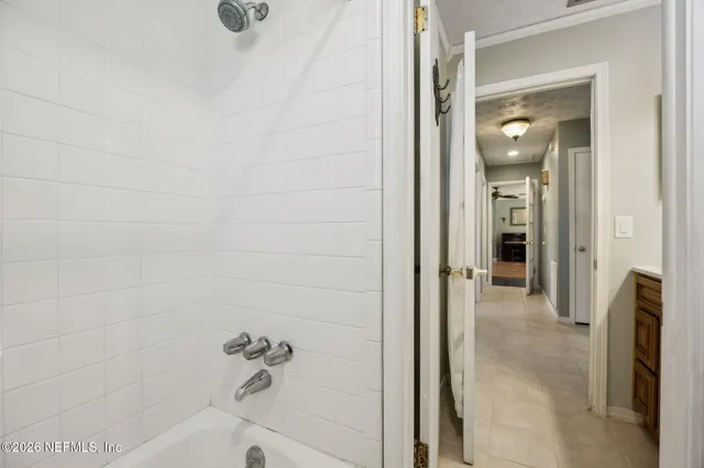 a bathroom with a bathtub