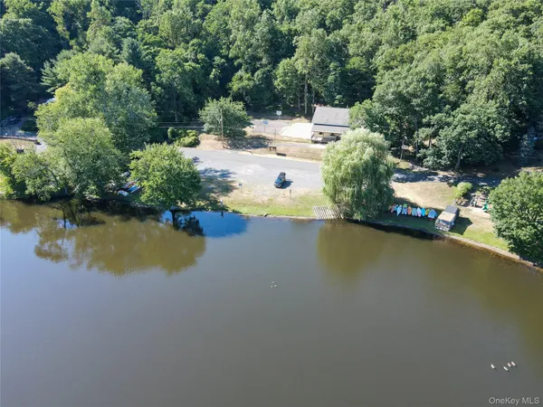 a view of a lake with houses