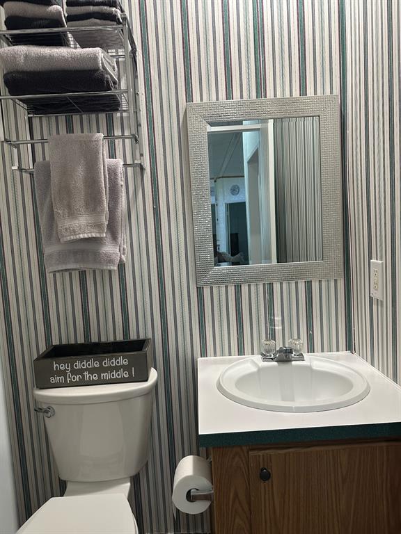 21516 Water Ridge Road Chandler, TX 75758 - Photo 16 of 40 a bathroom with a sink a toilet and mirror