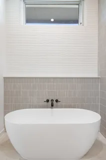 a bathroom with a bathtub