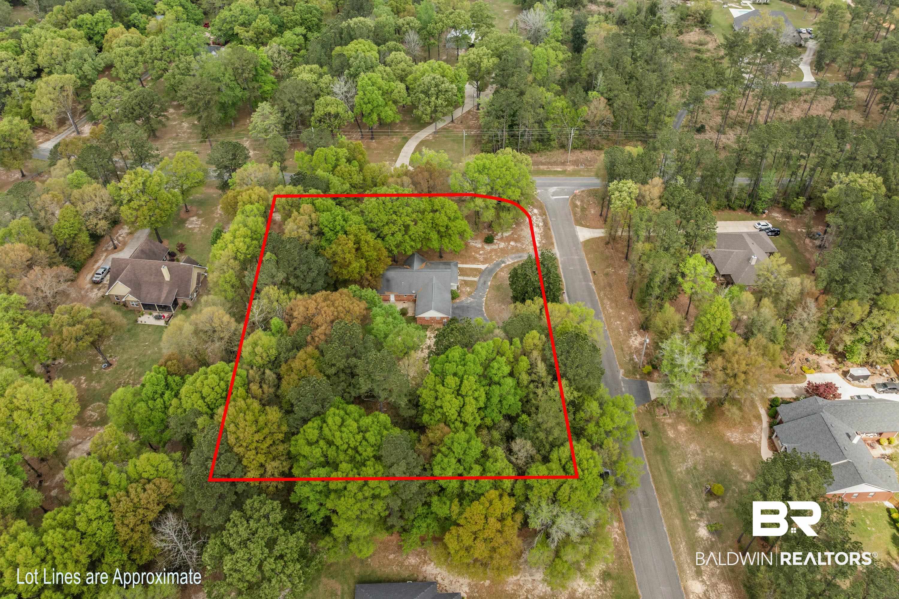 10140 Lakeview Road Bay Minette, AL 36507 - Photo 2 of 35 Aerial overview of property's location featuring property boundaries highlighted