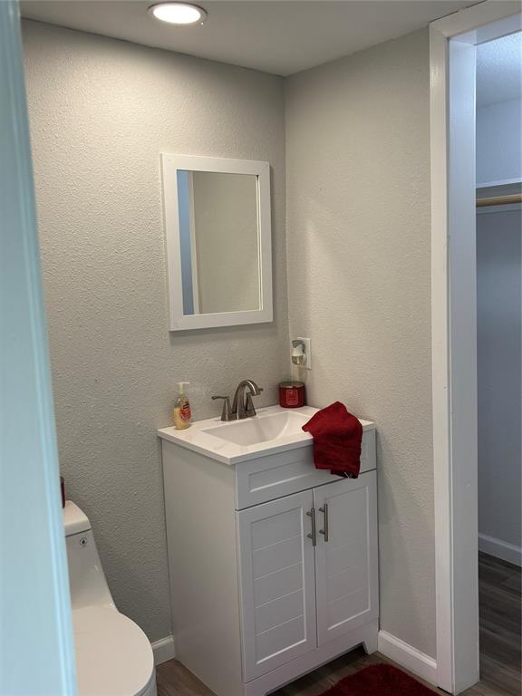 903 1st Street Bridgeport, TX 76426 - Photo 10 of 17 a bathroom with a toilet sink vanity and mirror