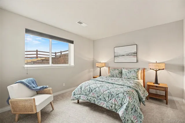 a bedroom with a bed and a couch