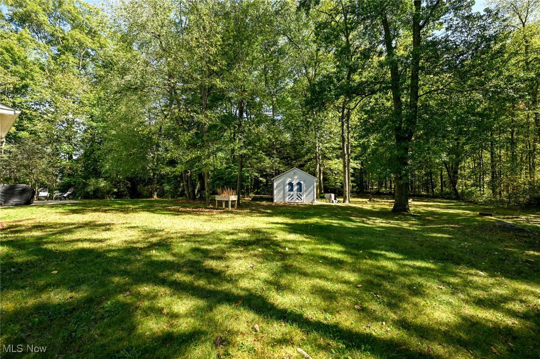 4845 State Road Medina, OH 44256 - Photo 37 of 47 View of green lawn with an outdoor structure and view of wooded area